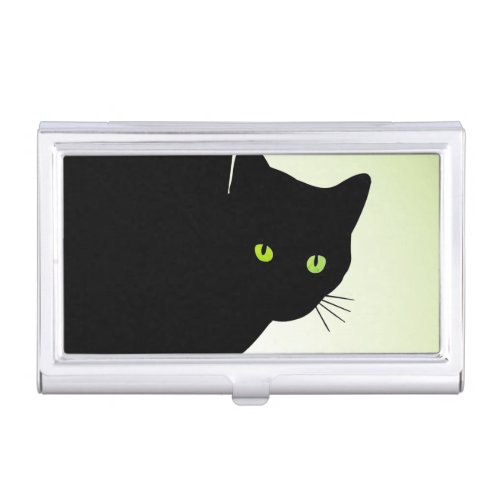 Green Eyed Black Cat Business Card Case