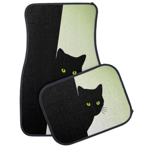 Green Eyed Black Cat Car Floor Mat