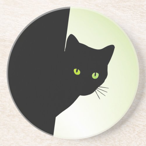 Green Eyed Black Cat Coaster