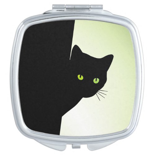 Green Eyed Black Cat Compact Mirror