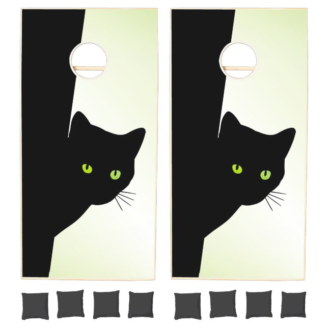 Green Eyed Black Cat Cornhole Set (Set)