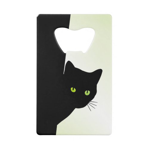 Green Eyed Black Cat Credit Card Bottle Opener