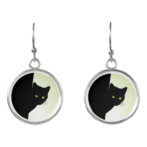 Green Eyed Black Cat Earrings