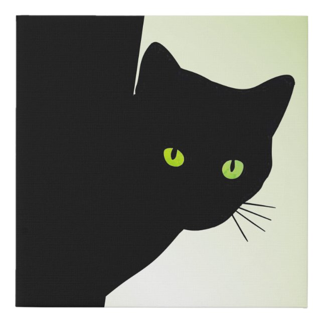 Green Eyed Black Cat Faux Canvas Print (Front)