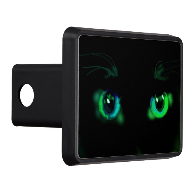 Green Eyed Black Cat Funny Hitch Cover (Right)