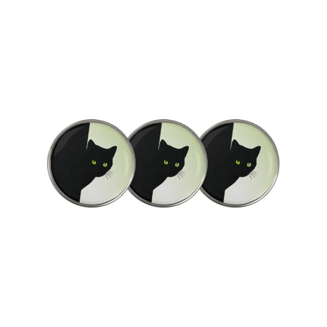 Green Eyed Black Cat Golf Ball Marker (3 Up)