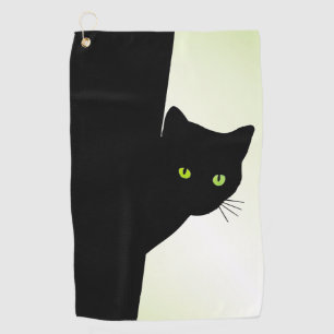 Green Eyed Black Cat Golf Towel