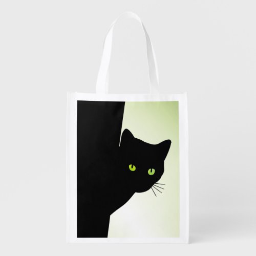 Green Eyed Black Cat Grocery Bag