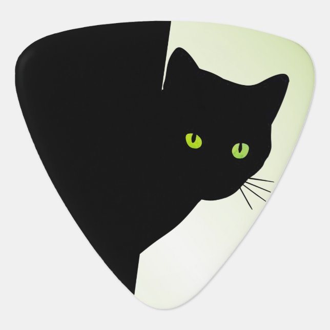 Green Eyed Black Cat Guitar Pick (Front)
