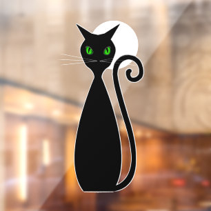 Green Eyed Black Cat Halloween Moon Window Cling