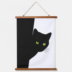 Green Eyed Black Cat Hanging Tapestry