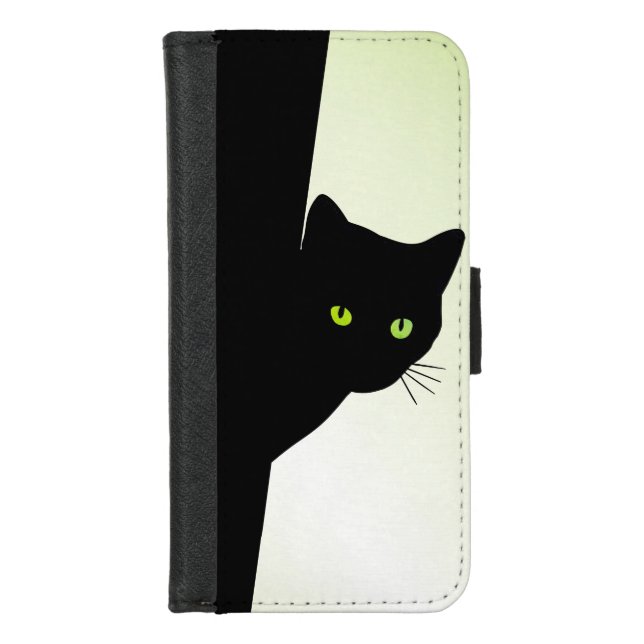 Green Eyed Black Cat iPhone Wallet Case (Front)