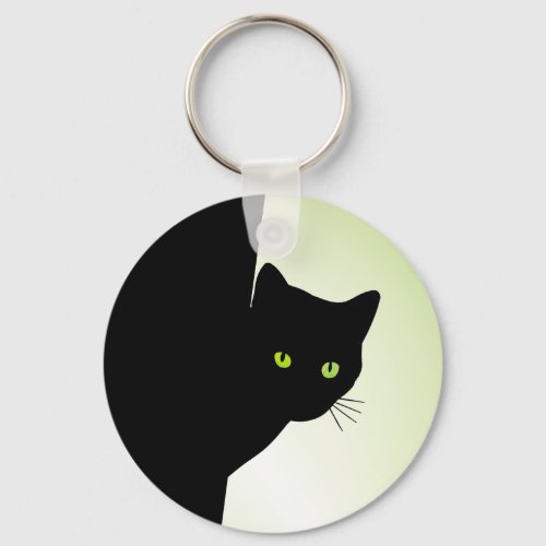 Green Eyed Black Cat Keychain