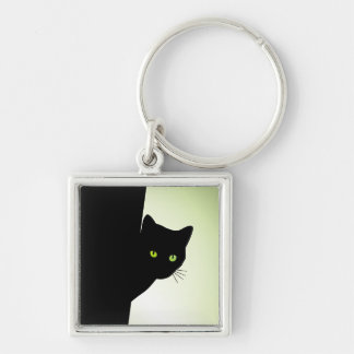 Green Eyed Black Cat Keychain