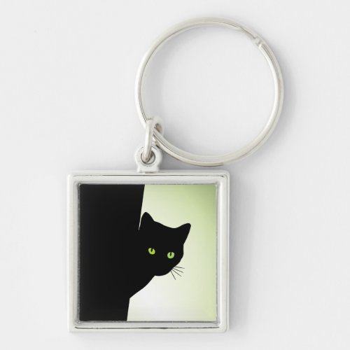 Green Eyed Black Cat Keychain