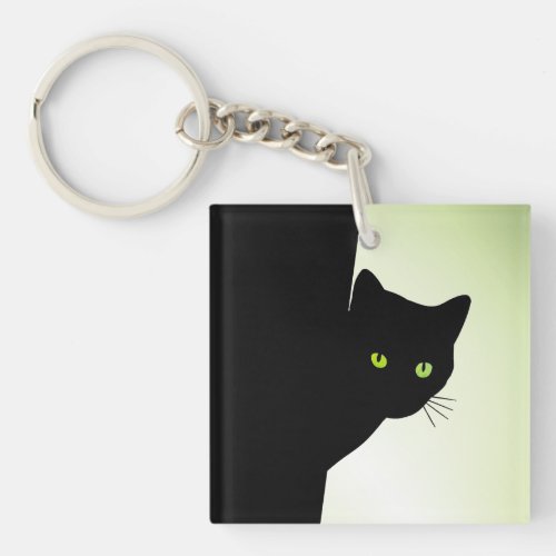 Green Eyed Black Cat Keychain