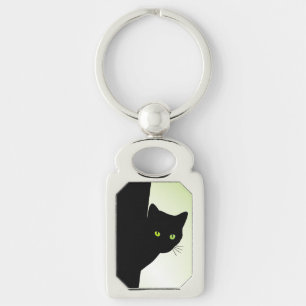 Green Eyed Black Cat Keychain
