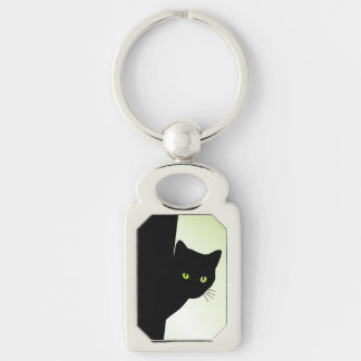 Green Eyed Black Cat Keychain
