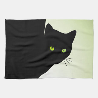 Green Eyed Black Cat Kitchen Towel
