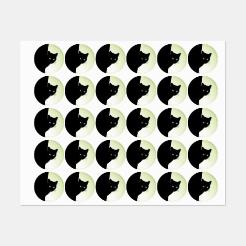 Green Eyed Black Cat Labels