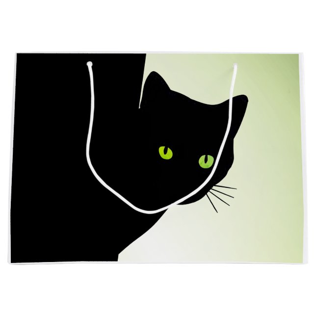Green Eyed Black Cat Large Gift Bag (Front)