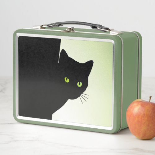 Green Eyed Black Cat Metal Lunch Box