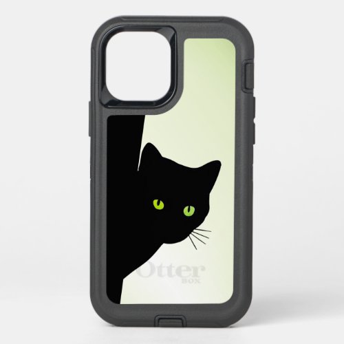 Green Eyed Black Cat OtterBox Defender iPhone 12 Case