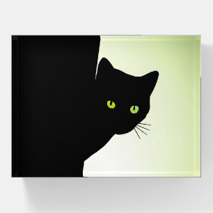 Green Eyed Black Cat Paperweight
