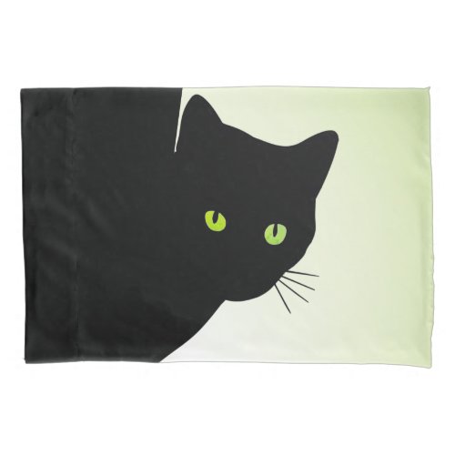 Green Eyed Black Cat Pillow Case