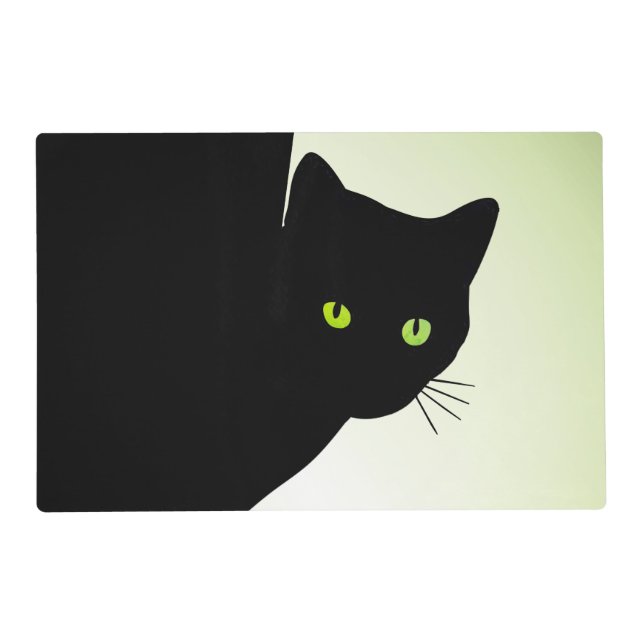Green Eyed Black Cat Placemat (Front)