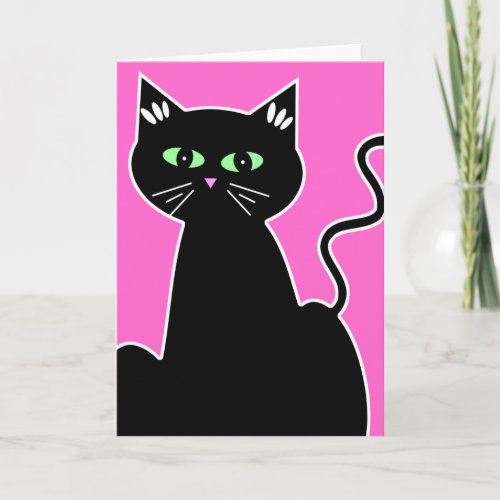 Green Eyed Black Cat Retro Style All Occasion Card