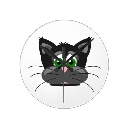 Green-eyed black Cat Round Clock