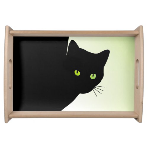 Green Eyed Black Cat Serving Tray