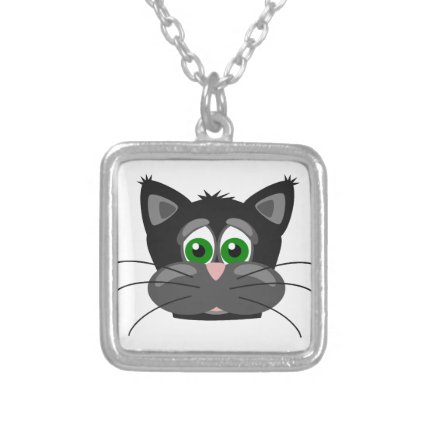 Green-eyed black Cat Silver Plated Necklace