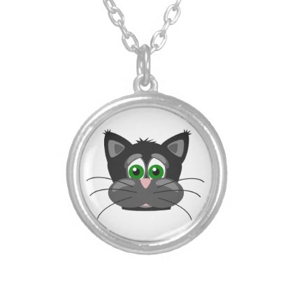 Green-eyed black Cat Silver Plated Necklace