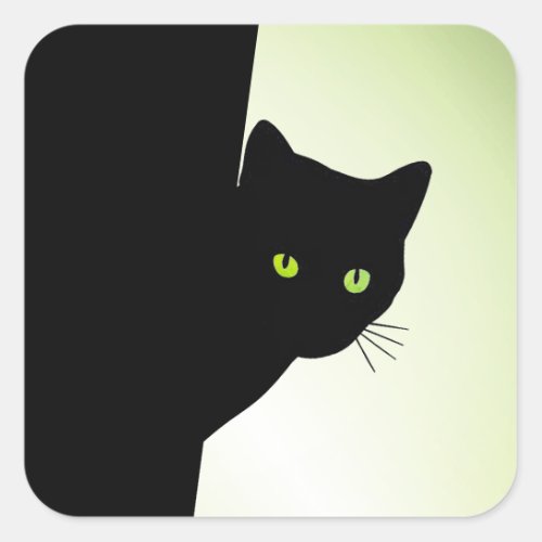 Green Eyed Black Cat Square Sticker