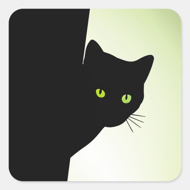Green Eyed Black Cat Square Sticker (Front)