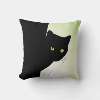 Green Eyed Black Cat Throw Pillow
