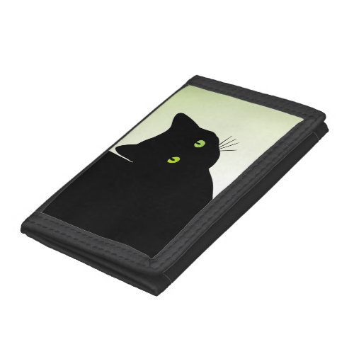 Green Eyed Black Cat Trifold Wallet