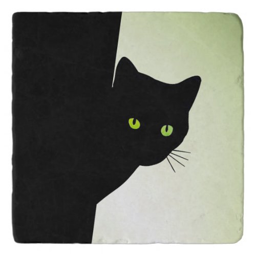 Green Eyed Black Cat Trivet