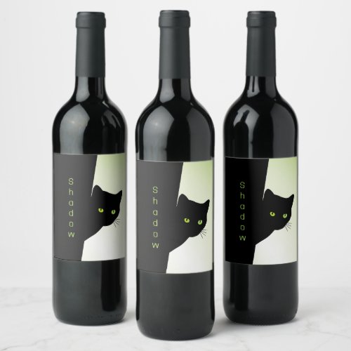 Green Eyed Black Cat Wine Label