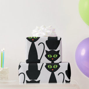 Green Eyed Black Cat Wrapping Paper