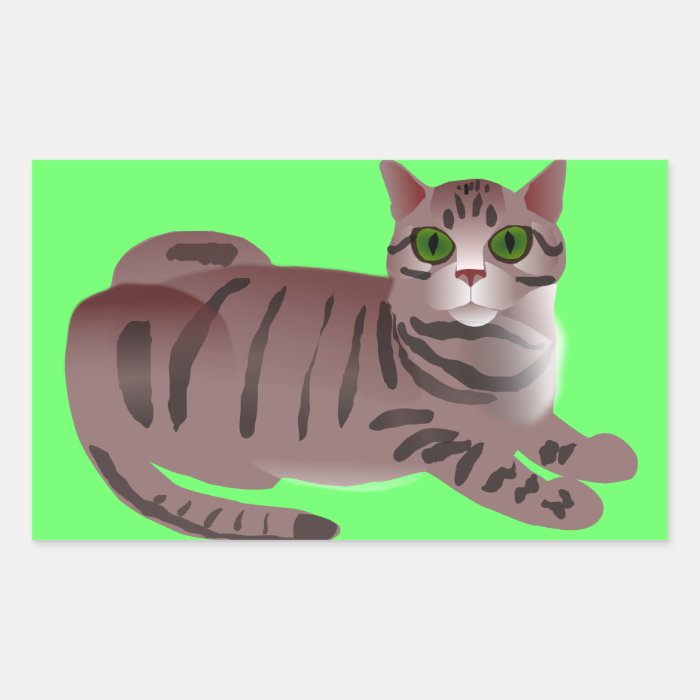 Green Eyed Cartoon Cat Rectangle Stickers
