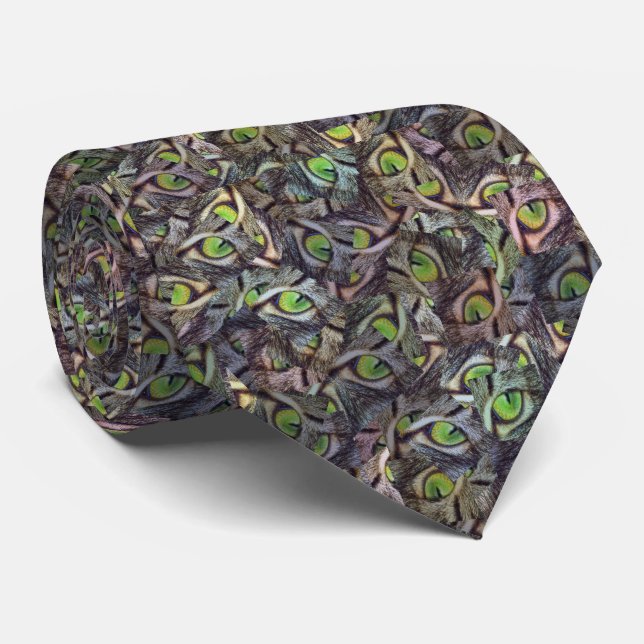 Green Eyed Cat Abstract Pattern, Neck Tie (Rolled)