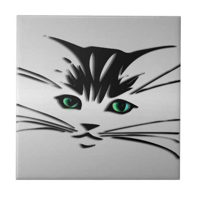 Green Eyed Cat Ceramic Tile (Front)