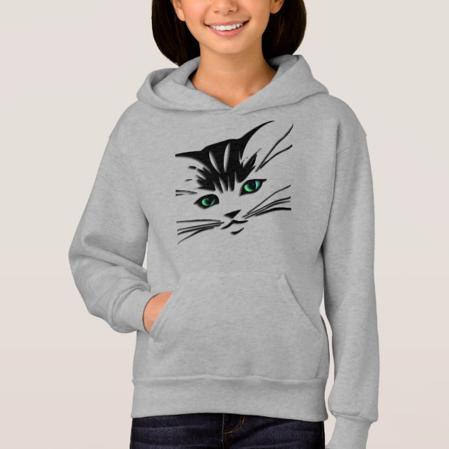 Green Eyed Cat Face Hoodie (Front)