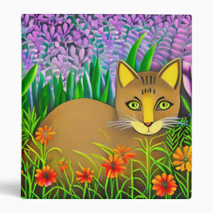 Green Eyed Cat in a Flower Garden 3 Ring Binder