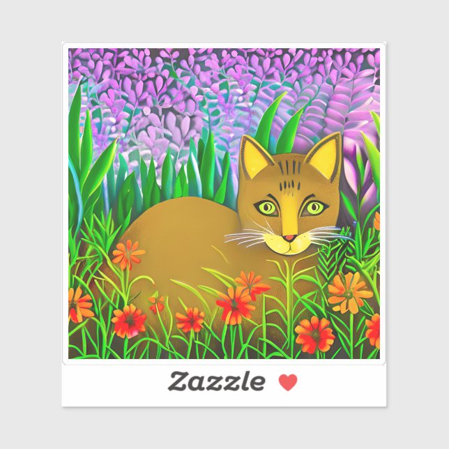 Green Eyed Cat in a Flower Garden Sticker (Sheet)