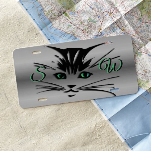 Green Eyed Cat License Plate
