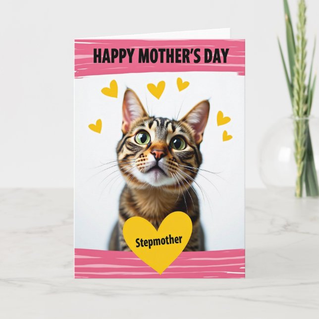 Green Eyed Cat Lovely Mom Card (Front)